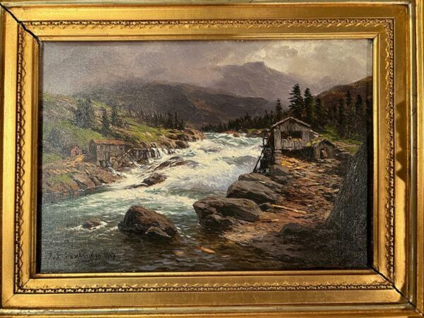Nahansicht des Gemäldes "Norwegischer Wasserfall"