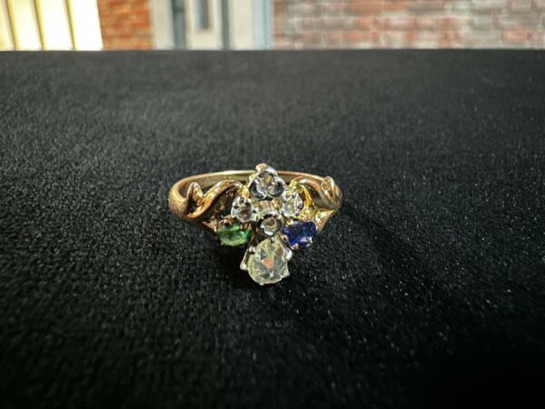 antiker Ring, GG (18K) + Smaragd/Saphir/Diamant